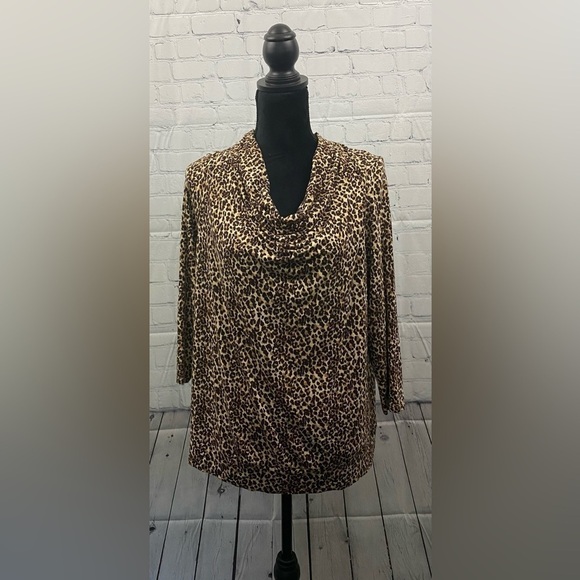 Michael Michael Kors Womens Size XL Animal Leopard Print Cowl Neck Blouse - Picture 1 of 8